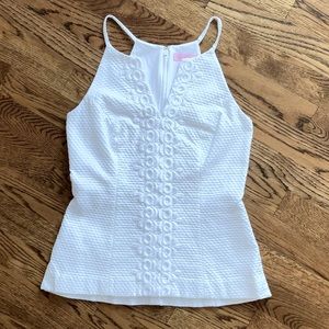 LILY PULITZER LINED WHITE COTTON SPAGHETTI STRAP TEXTURED TOP-SIZE 0